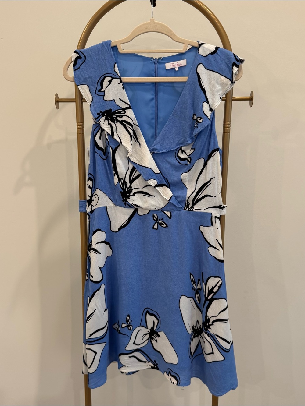 Parker Blue and White Floral Midi Dress